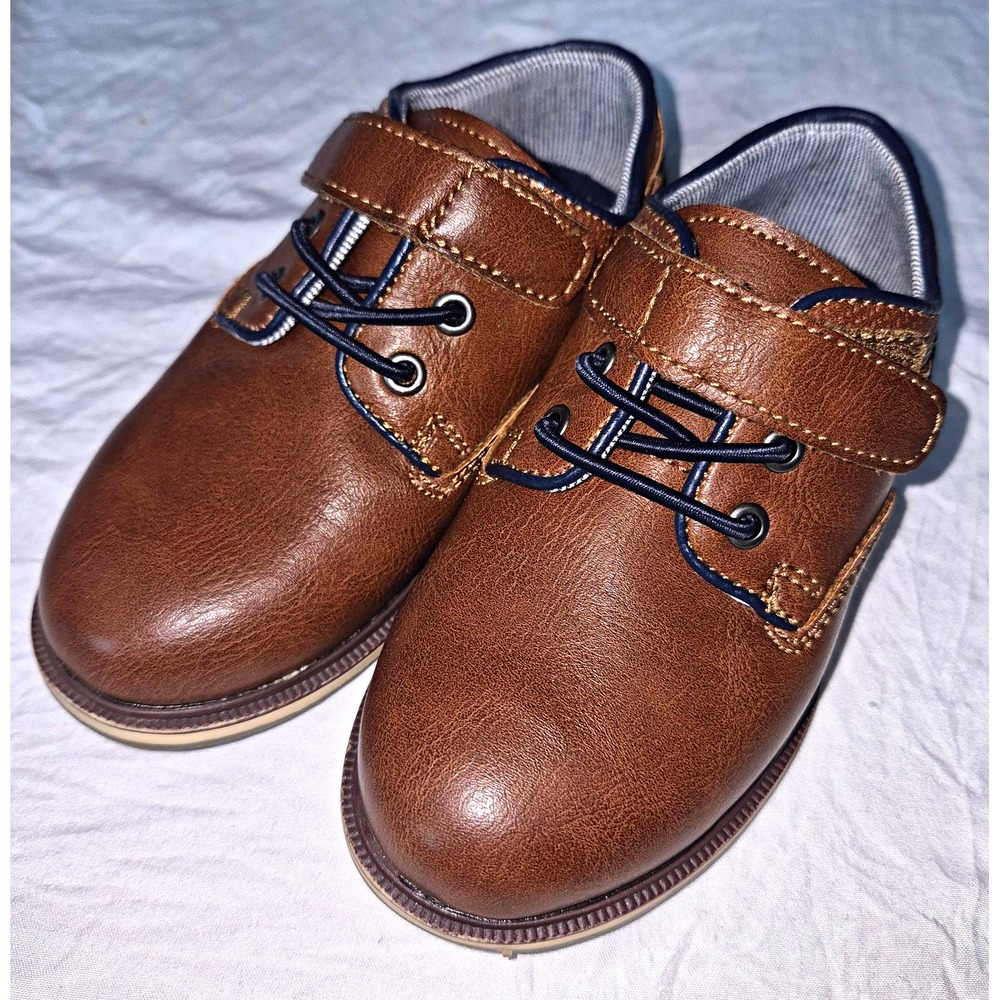 Jumping Beans Porto Brown/Navy Hook & Loop Oxford Dress Shoes Round Toe US 8 M